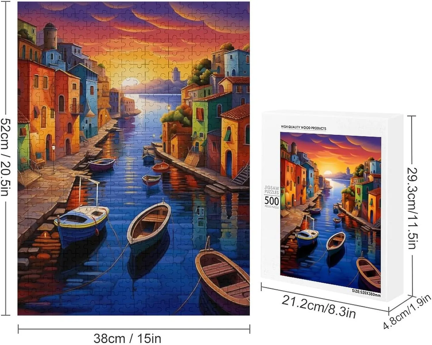 Fishing Village Jigsaw Puzzle for Adults and Kids Challenging Puzzle Game Nights Jigsaw Puzzle Unique Gifts 500 Piece Funny Puzzles for Family Wedding Graduation Friends