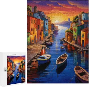 Fishing Village Jigsaw Puzzle for Adults and Kids Challenging Puzzle Game Nights Jigsaw Puzzle Unique Gifts 500 Piece Funny Puzzles for Family Wedding Graduation Friends