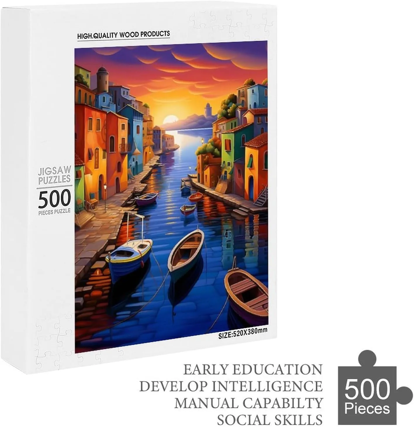 Fishing Village Jigsaw Puzzle for Adults and Kids Challenging Puzzle Game Nights Jigsaw Puzzle Unique Gifts 500 Piece Funny Puzzles for Family Wedding Graduation Friends