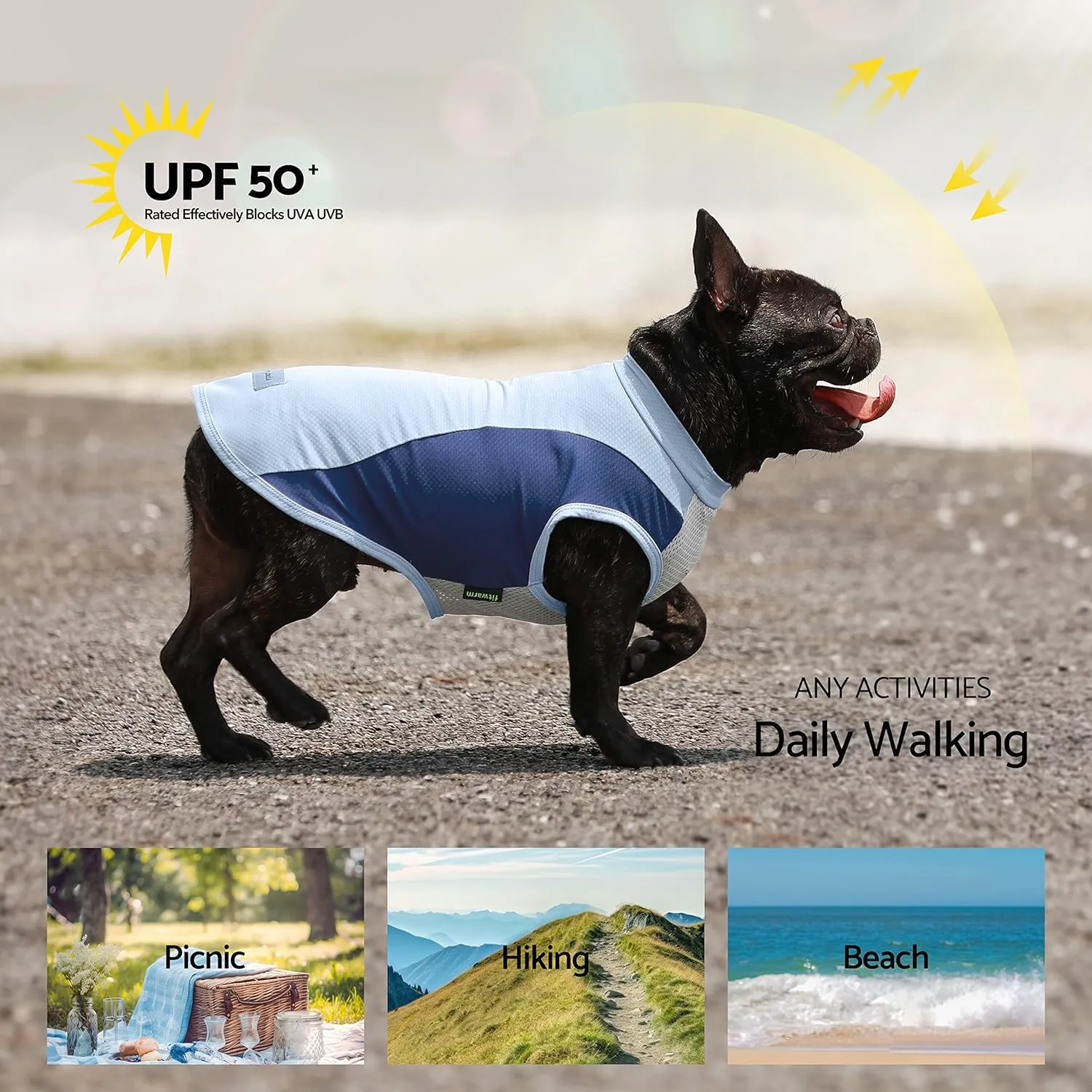 Fitwarm 2 Pack UPF 50  UV Sun Protection Dog Shirt, Quick Dry Summer Dog Clothes for Small Dogs Boy Girl, Reflective Label, Lightweight Breathable Cooling Vest, Pet Cat Outfit, Orange, Blue, XL