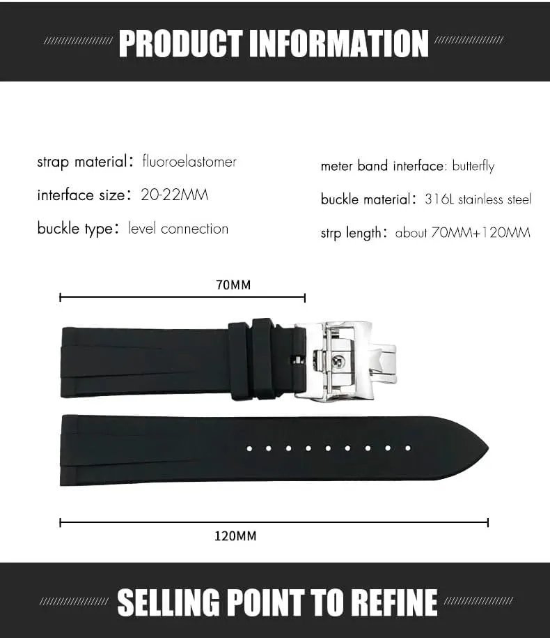FKM WatchBand 19mm 20mm 21mm 22mm For Vacheron Constantin Colorful Soft Fluorine Rubber Watch Strap Butterfly Clasp