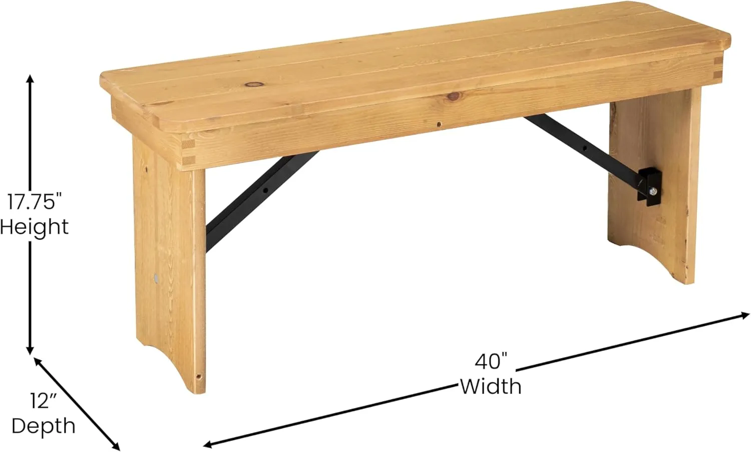 Flash Furniture HERCULES 40" x 12" Folding Farm Bench, Solid Pine Entryway Bench in Light Natural