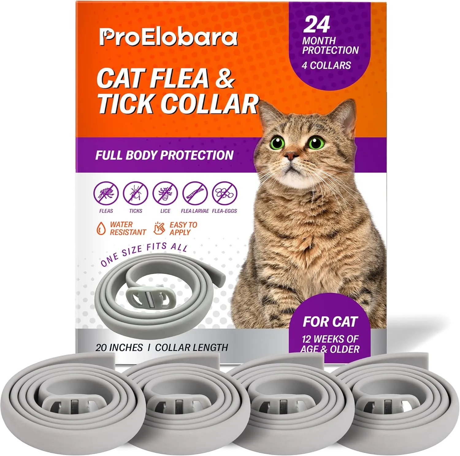 Flea and Tick Prevention Collars for Cats: Effective Pet Flea & Tick Treatment for Cats - Waterproof Adjustable Flea Tick Collars for Large & Small Cat, Outdoor Flea Tick Control for Kittens 4 Pack
