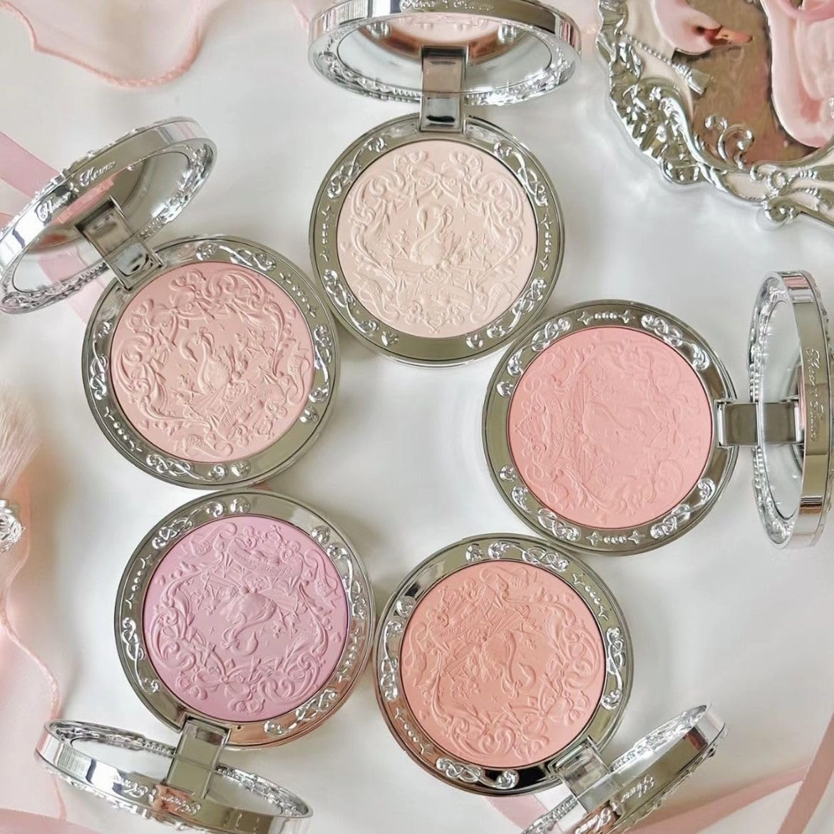 Flower Knows Swan Ballet Series Embossed Blush Long-lasting Matte Powder Blusher Natural Brightening Cosmetic (C02, K)