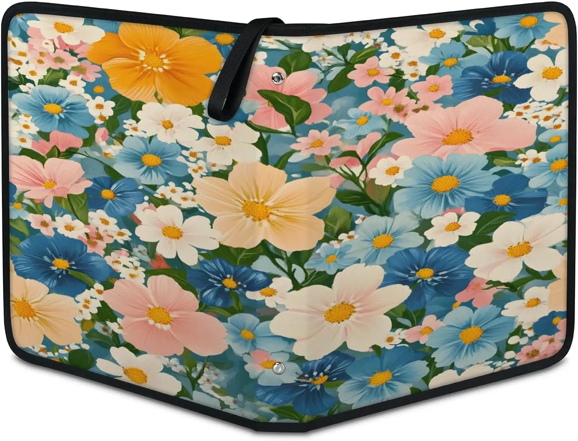 Flowers 3 Ring Trading Zipper Binder Strap, Trading Card Binder 4 Pocket, 400 Pockets Card Holder with 50 Removable Sleeves for Game Cards