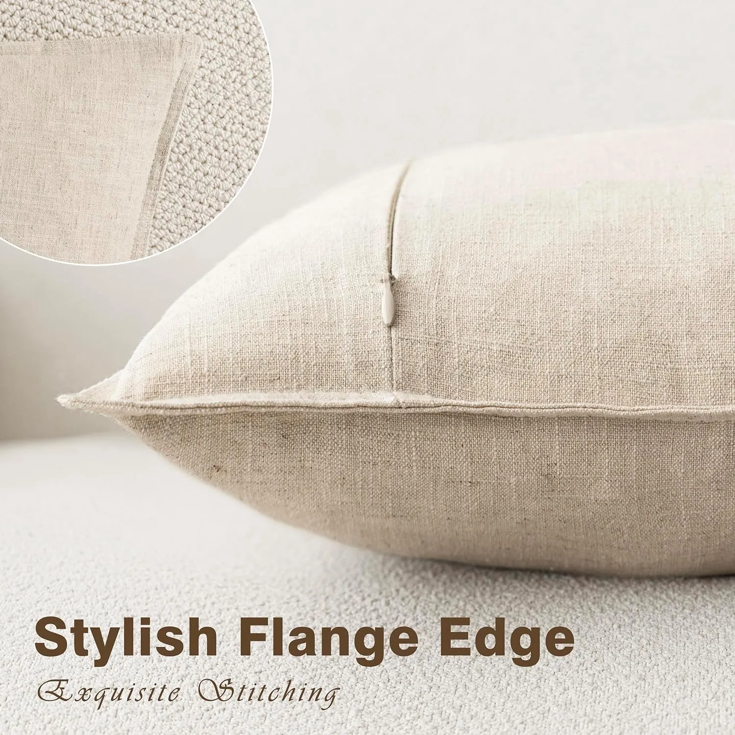 Foindtower Pack of 2, Decorative Linen Soild Throw Pillow Covers Soft Accent Cushion Case Boho Farmhouse Neutral Pillowcase for Couch Sofa Bedroom Living Room Home Decor 20 x 20 Inch Natural Beige