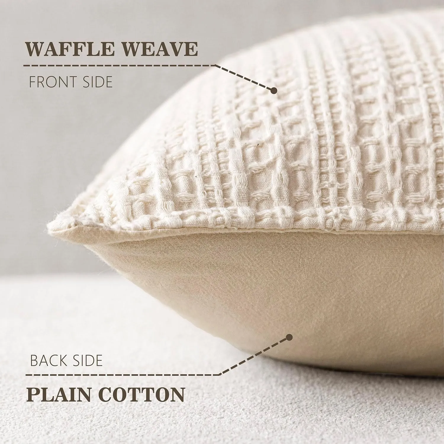 Foindtower Set of 2 Decorative Cotton Waffle Weave Throw Pillow Covers Euro Shams Cushion Covers Accent European Pillowcase for Bed Couch Sofa Bedroom Living Room Home Decor 18×18 Inch Natural Beige