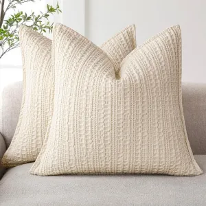 Foindtower Set of 2 Decorative Cotton Waffle Weave Throw Pillow Covers Euro Shams Cushion Covers Accent European Pillowcase for Bed Couch Sofa Bedroom Living Room Home Decor 18×18 Inch Natural Beige