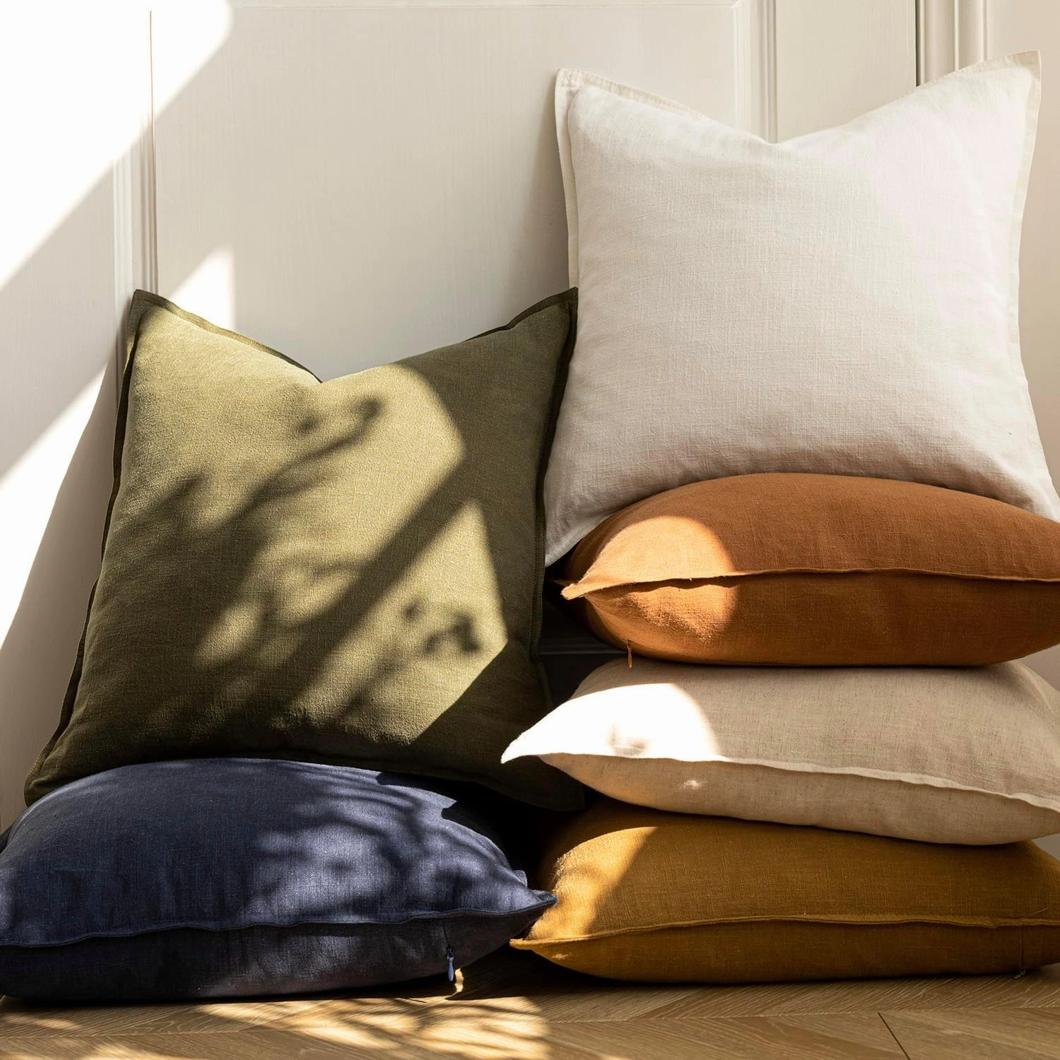 Foindtower Pack of 2, Decorative Linen Soild Throw Pillow Covers Soft Accent Cushion Case Boho Farmhouse Neutral Pillowcase for Chair Couch Sofa Bedroom Living Room Home Decor 16 x 16 Inch Cream White