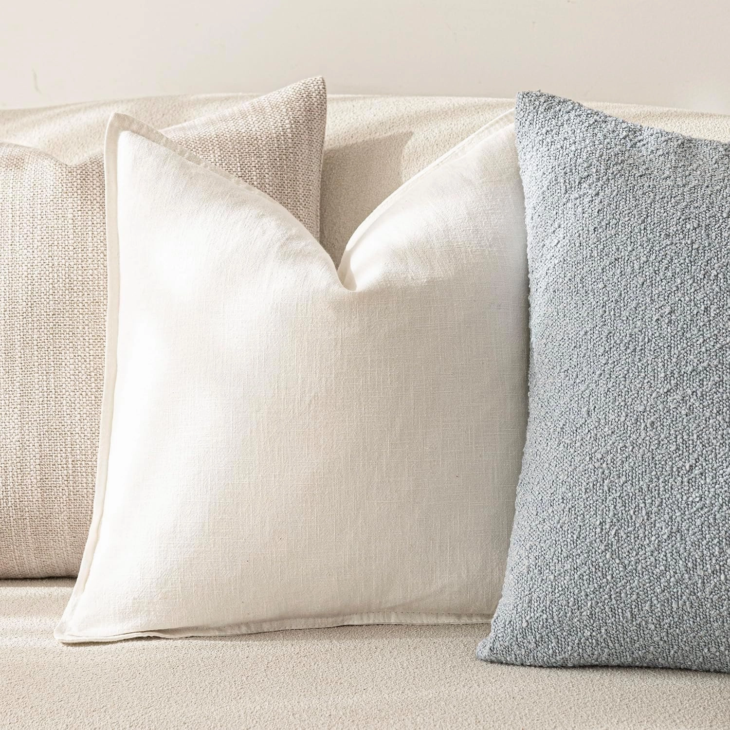 Foindtower Pack of 2, Decorative Linen Soild Throw Pillow Covers Soft Accent Cushion Case Boho Farmhouse Neutral Pillowcase for Chair Couch Sofa Bedroom Living Room Home Decor 20 x 20 Inch Cream White
