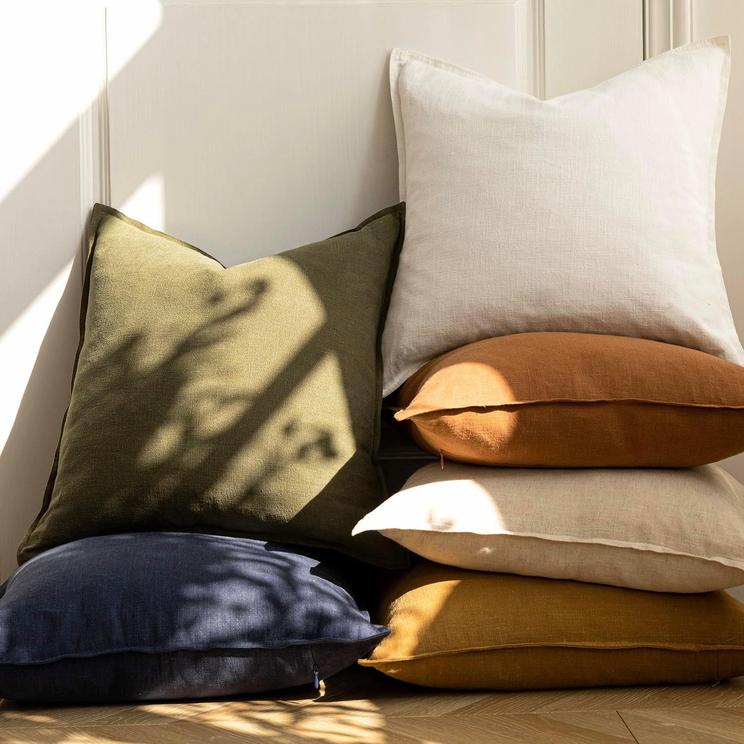 Foindtower Pack of 2, Decorative Linen Soild Throw Pillow Covers Soft Accent Cushion Case Boho Farmhouse Neutral Pillowcase for Chair Couch Sofa Bedroom Living Room Home Decor 20 x 20 Inch Cream White