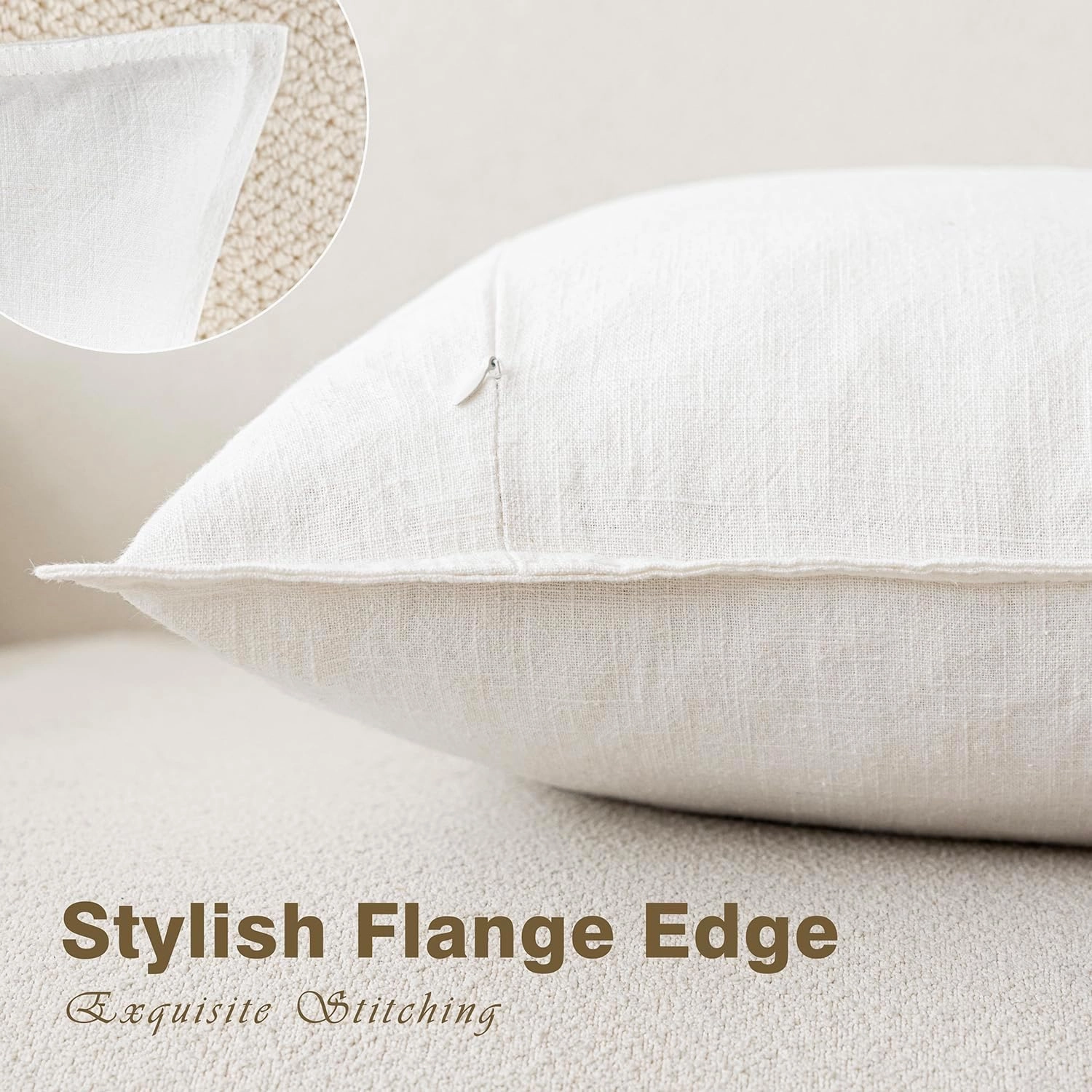Foindtower Pack of 2, Decorative Linen Soild Throw Pillow Covers Soft Accent Cushion Case Boho Farmhouse Neutral Pillowcase for Chair Couch Sofa Bedroom Living Room Home Decor 20 x 20 Inch Cream White