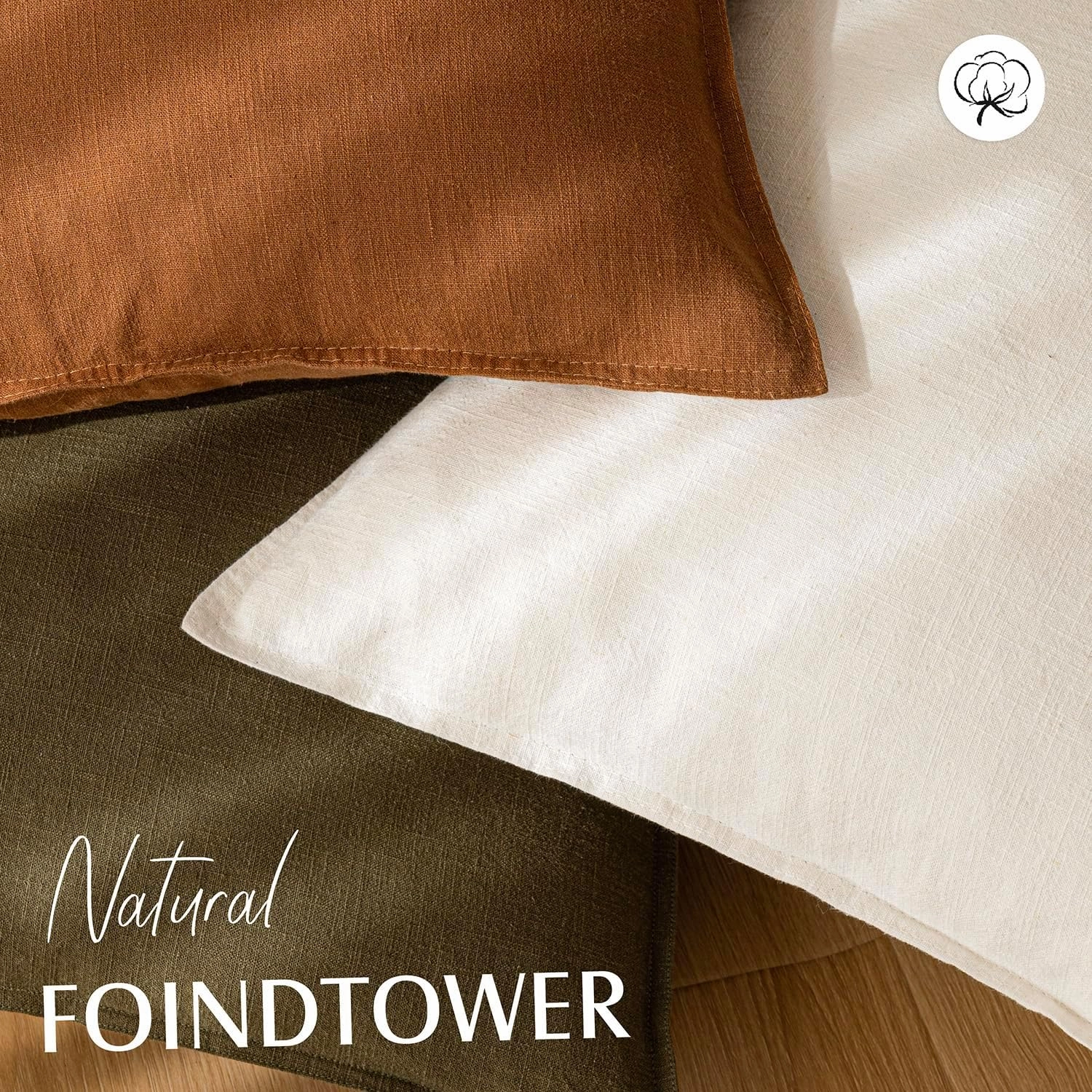 Foindtower Pack of 2, Decorative Linen Soild Throw Pillow Covers Soft Accent Cushion Case Boho Farmhouse Neutral Pillowcase for Chair Couch Sofa Bedroom Living Room Home Decor 20 x 20 Inch Cream White