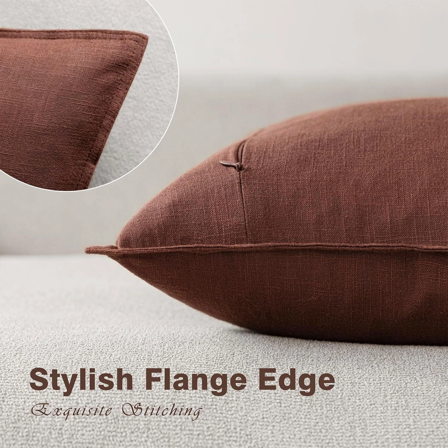Foindtower Pack of 2, Decorative Linen Soild Throw Pillow Covers Soft Accent Euro Cushion Case Boho Farmhouse Pillowcase for Chair Couch Sofa Bedroom Living Room Home Decor 20 x 20 Inch Rust Red