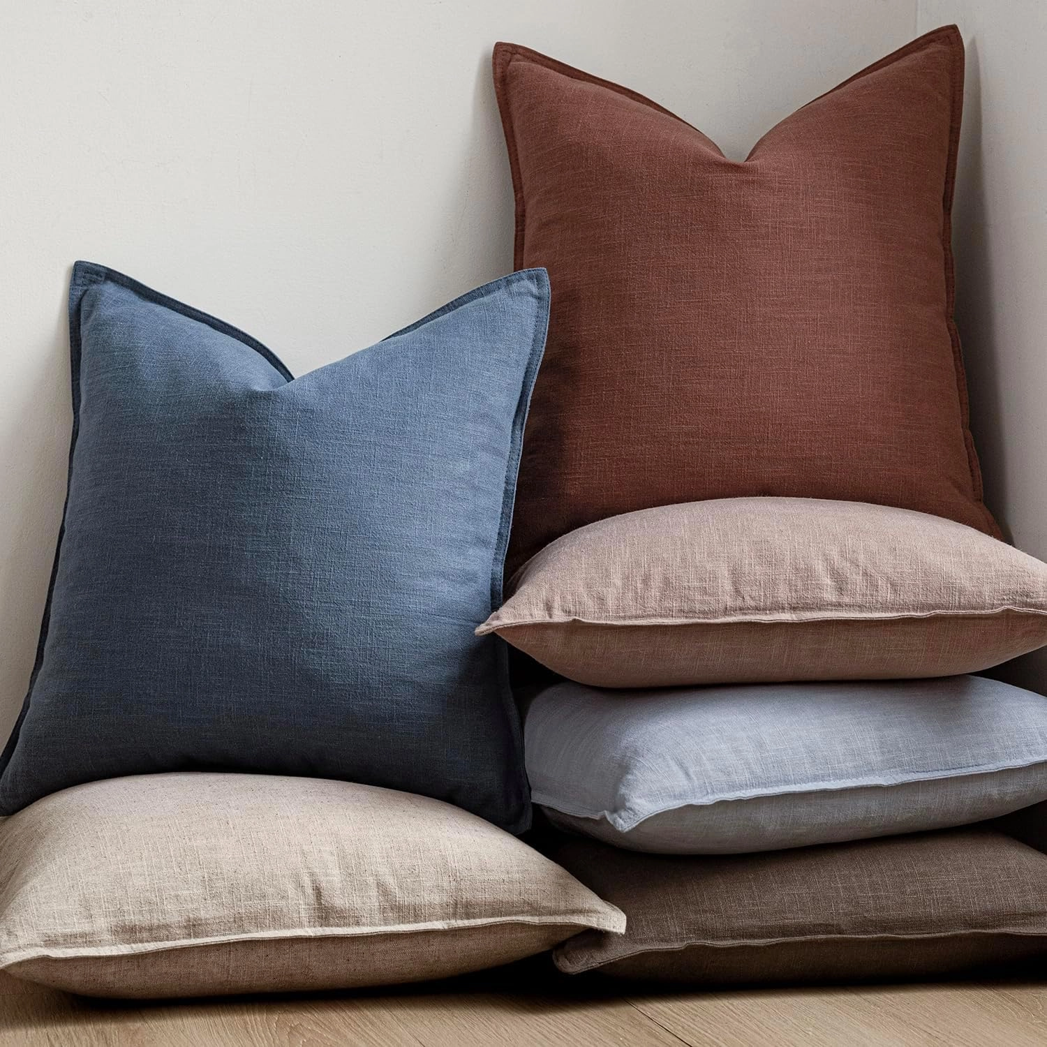Foindtower Pack of 2, Decorative Linen Soild Throw Pillow Covers Soft Accent Euro Cushion Case Boho Farmhouse Pillowcase for Chair Couch Sofa Bedroom Living Room Home Decor 20 x 20 Inch Rust Red