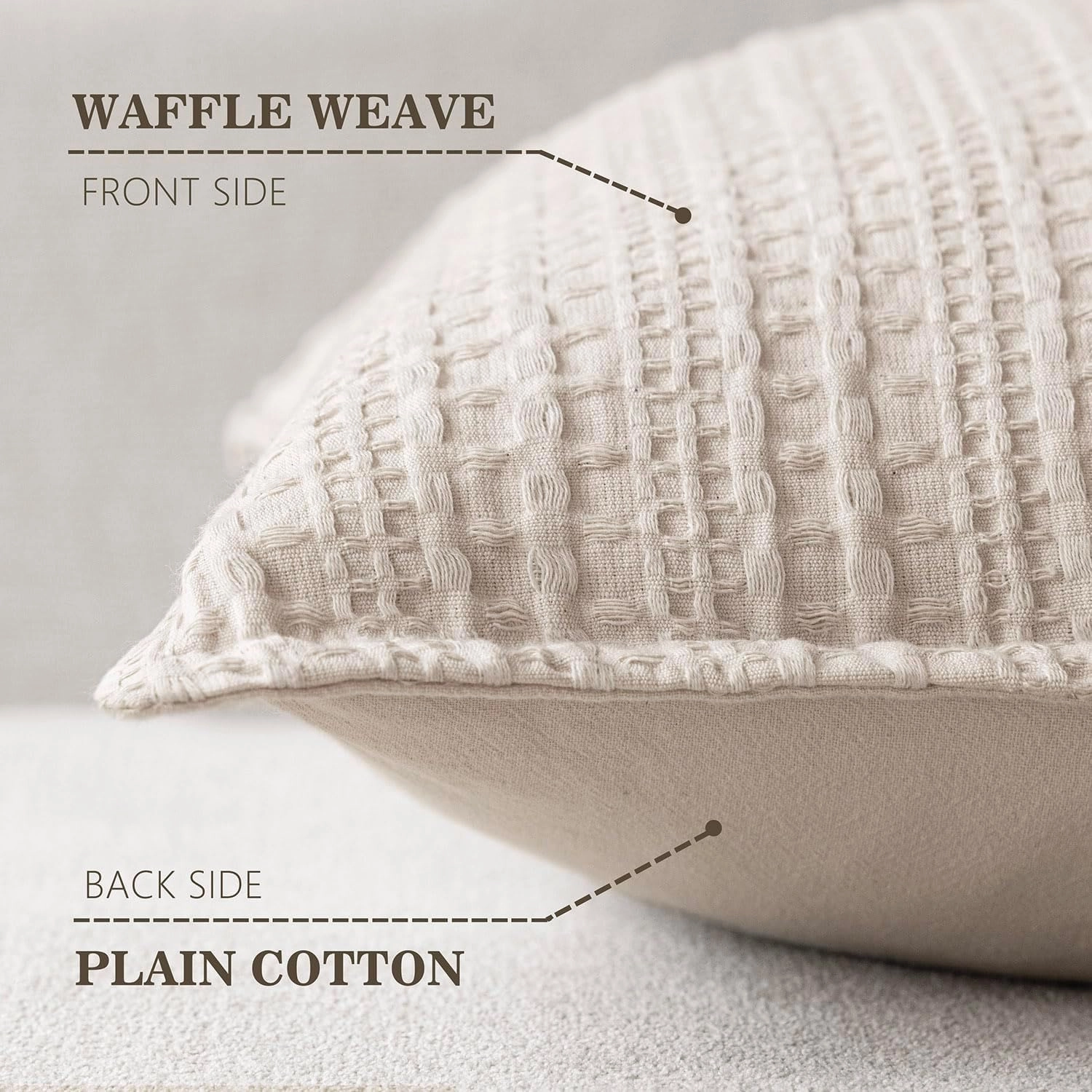 Foindtower Set of 2 Decorative Cotton Waffle Weave Textured Throw Pillow Covers Euro Sham Cushion Covers Accent European Pillowcase For Bed Couch Sofa Bedroom Living Room Home Decor 18×18 Inch Oatmeal