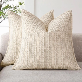 Foindtower Set of 2 Decorative Cotton Waffle Weave Throw Pillow Covers Euro Shams Cushion Covers Accent European Pillowcase for Bed Couch Sofa Bedroom Living Room Home Decor 18×18 Inch Natural Beige