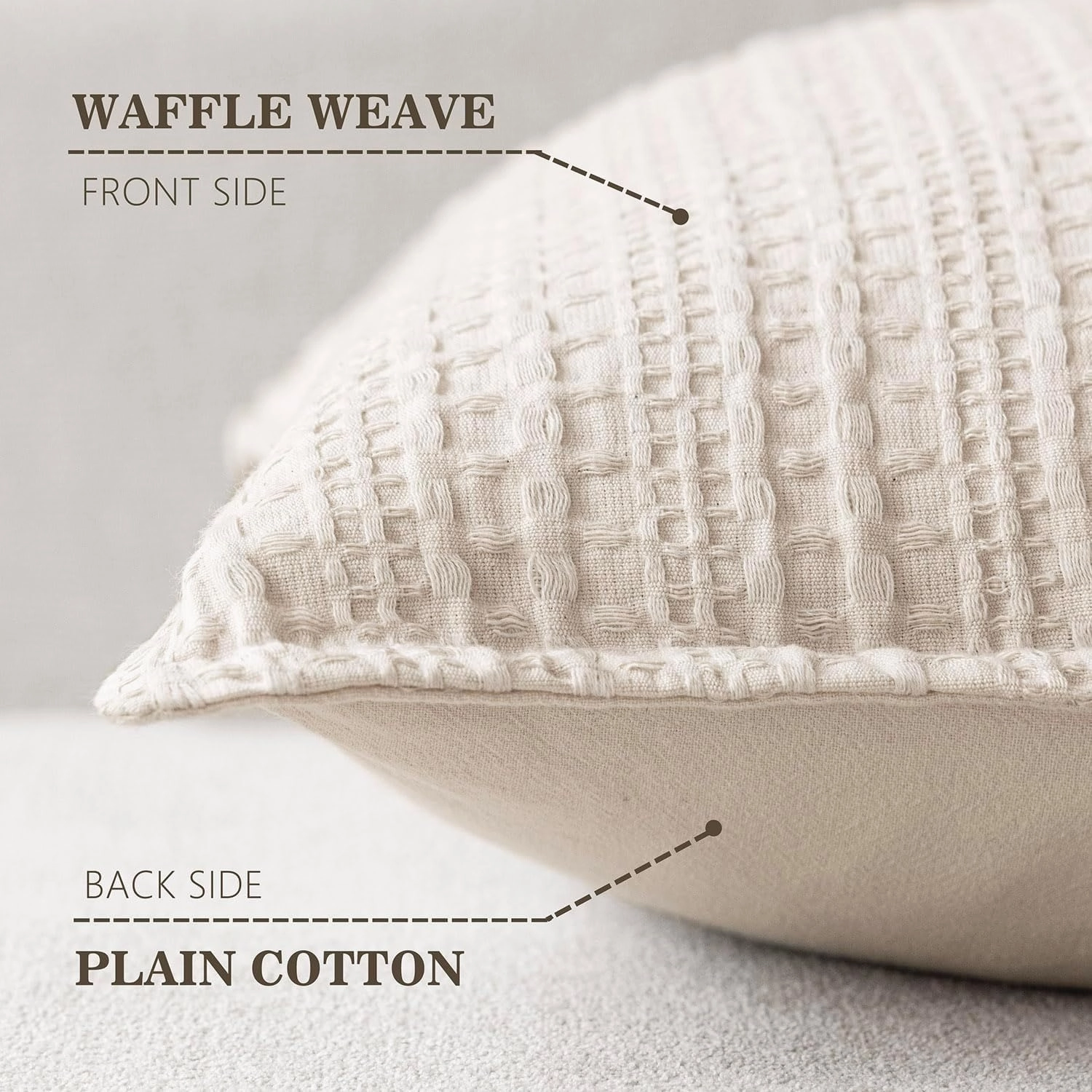 Foindtower Set of 2 Decorative Cotton Waffle Weave Throw Pillow Covers Euro Shams Cushion Covers Accent European Pillowcase for Bed Couch Sofa Bedroom Living Room Home Decor 18×18 Inch Natural Ivory