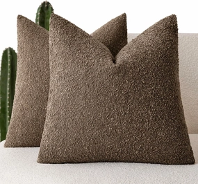 Foindtower Set of 2, Decorative Textured Boucle Throw Pillow Covers Accent Solid Pillow Cases Neutral Soft Cozy Couch Cushion Case for Chair Sofa Bedroom Living Room Home Decor 16x16 Inch Light Brown