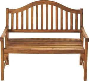 Foldable Acacia Wood Garden Bench, 4 Foot Indoor/Outdoor Wooden Porch, Patio, & Park Seating, Curved Backrest and Armrest, 48" Wide x 24-3/4" Deep x 41" High, Teak Color