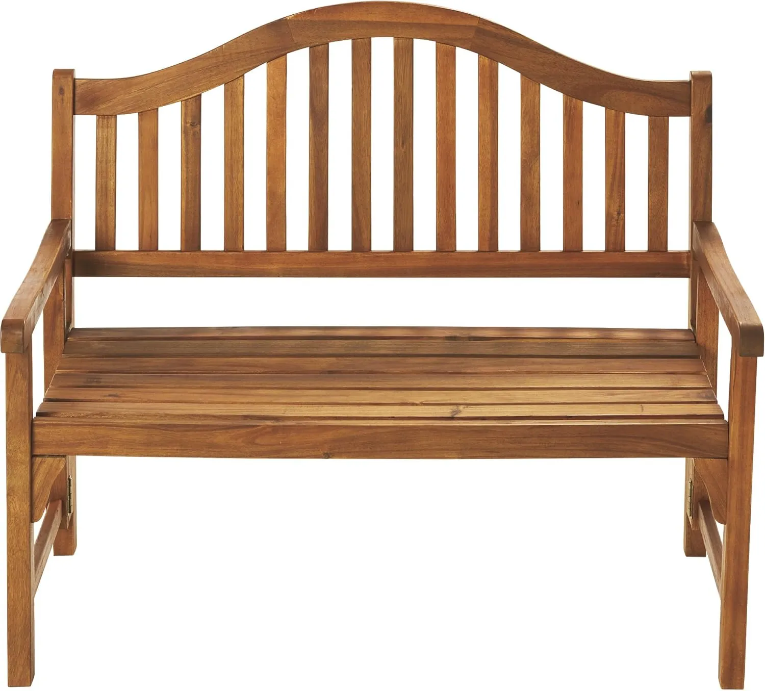 Foldable Acacia Wood Garden Bench, 4 Foot Indoor/Outdoor Wooden Porch, Patio, & Park Seating, Curved Backrest and Armrest, 48" Wide x 24-3/4" Deep x 41" High, Teak Color