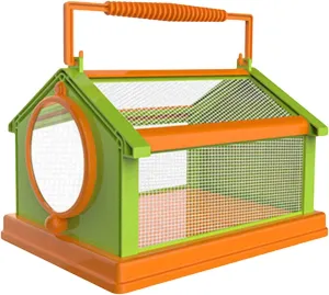 Folding Butterfly Habitat Cage with Carrying Caterpillars,Outdoor Discovery Critter Case for Transporting and Raising, Portable Carry Handle Easy to Observe, Green Orange