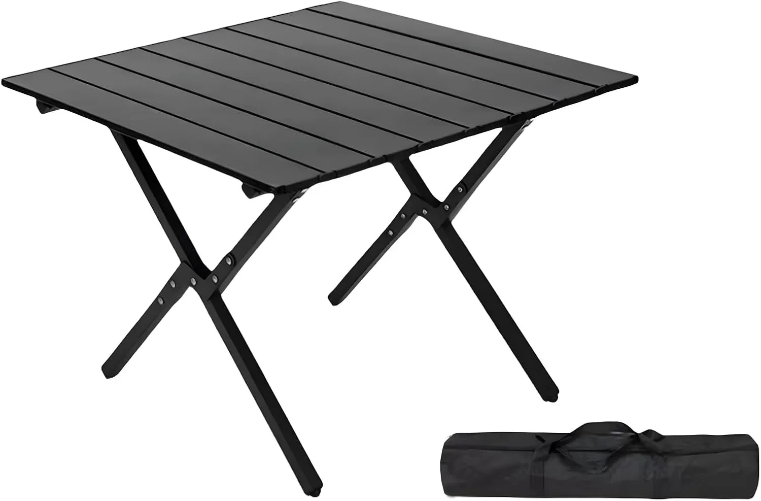 Folding Camping Table, Portable Picnic Table, Low Outdoor Table, Fold Up Collapsible Roll Up Metal Camp with Carry Bag for Beach Party Patio BBQ Travel,Black,S