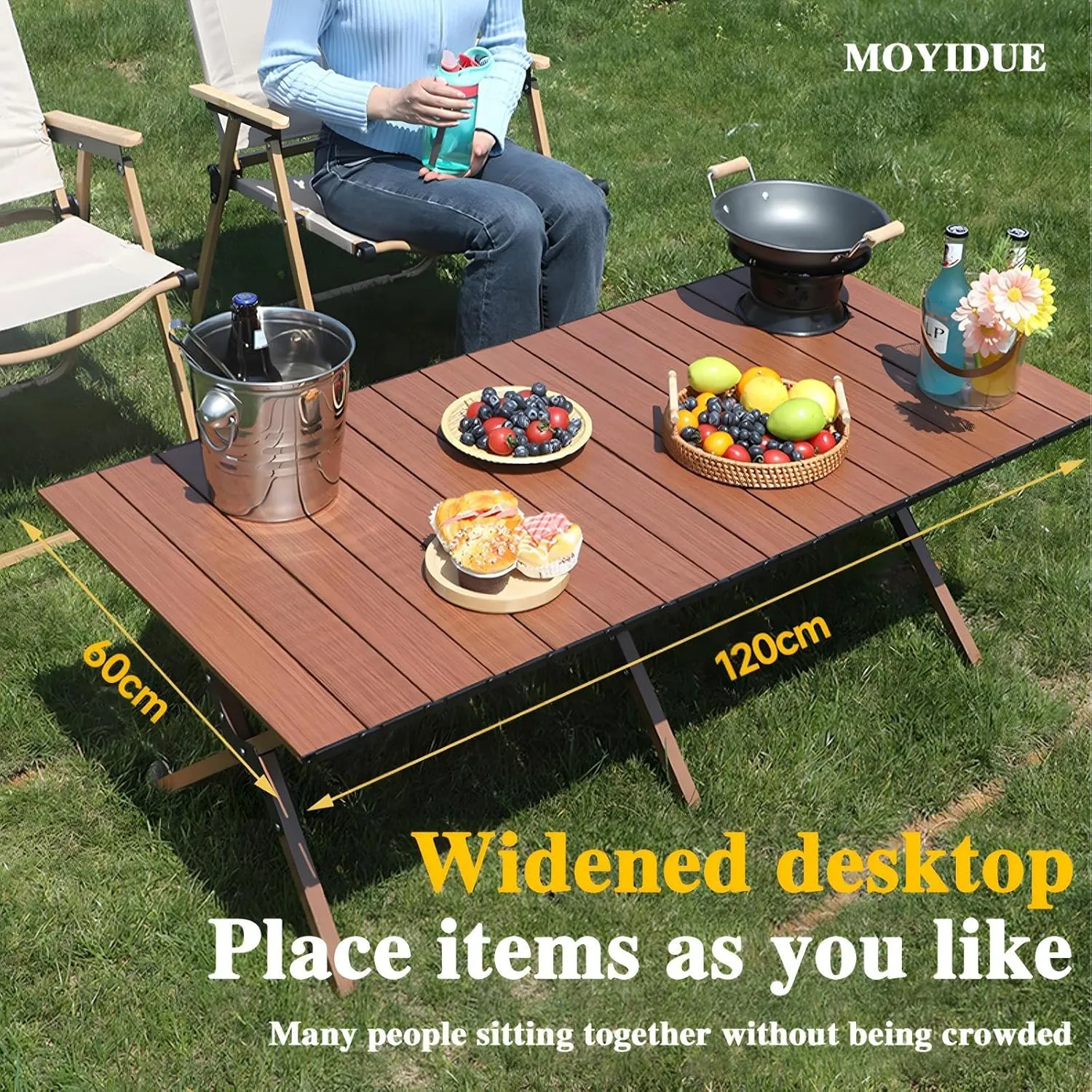 Folding Camping Table, Portable Picnic Table, Low Outdoor Table, Fold Up Collapsible Roll Up Metal Camp with Carry Bag for Beach Party Patio BBQ Travel,Black,S