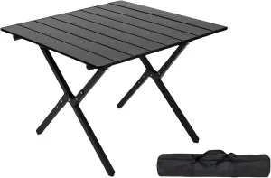Folding Camping Table, Portable Picnic Table, Low Outdoor Table, Fold Up Collapsible Roll Up Metal Camp with Carry Bag for Beach Party Patio BBQ Travel,Black,S