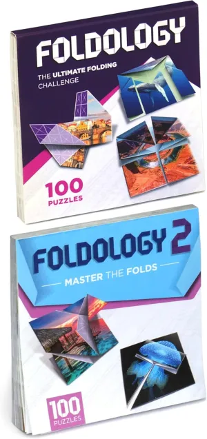 FOLDOLOGY 1&2 Combo Pack - Origami Puzzle Game for Kids, Teens, & Adults | Brain-Training, Travel-Friendly, Screen-Free Fun | Unique Gift for Ages 10  & Puzzle Lovers | 200 Challenges