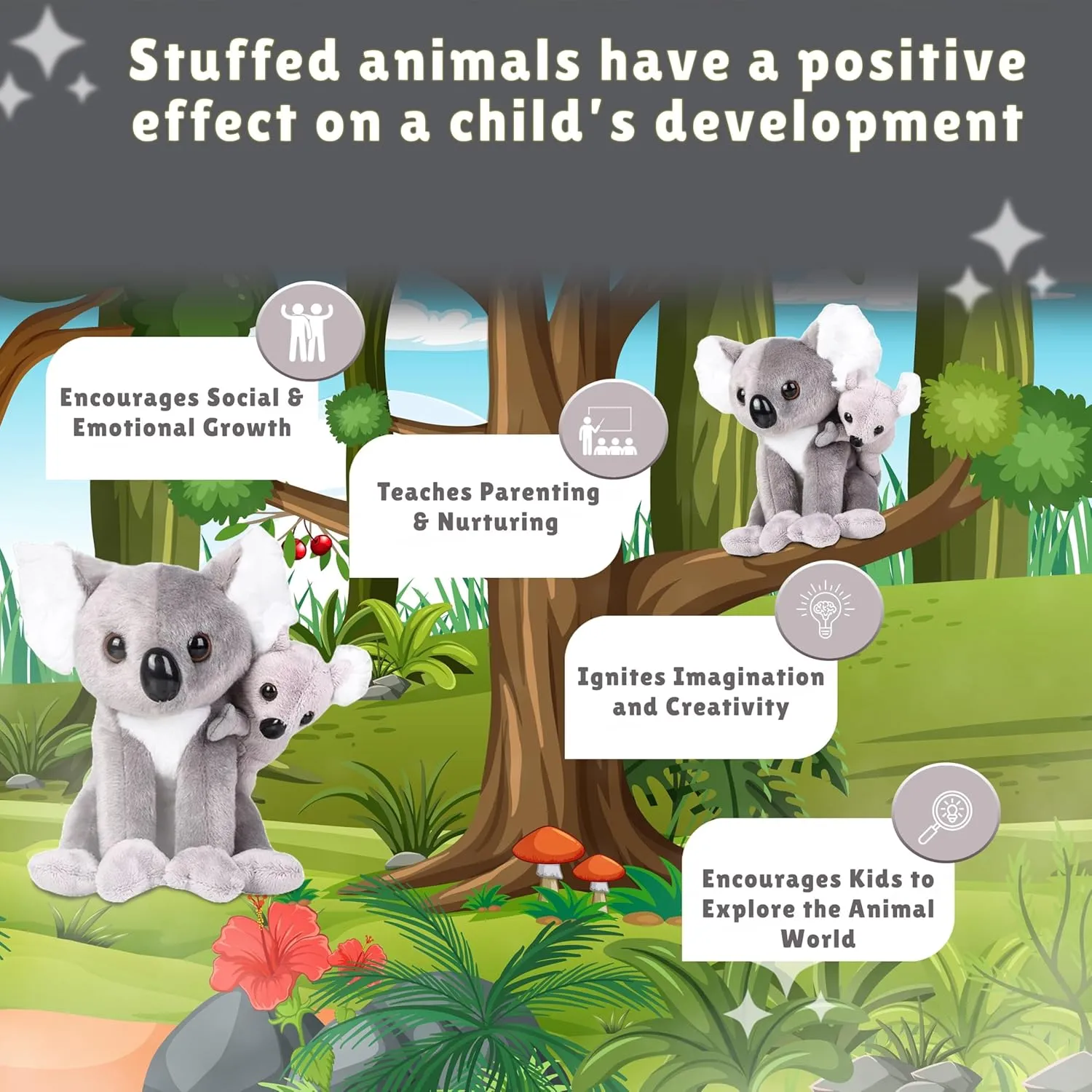 Forest & Twelfth Mom and Baby Mini Koala, Stuffed Animals for Boys and Girls, Jungle Baby Shower Decorations, Nursery Décor, Zoo Animals for Toddlers, Plush Toys, Soft Stuffed Koalas (Koala)