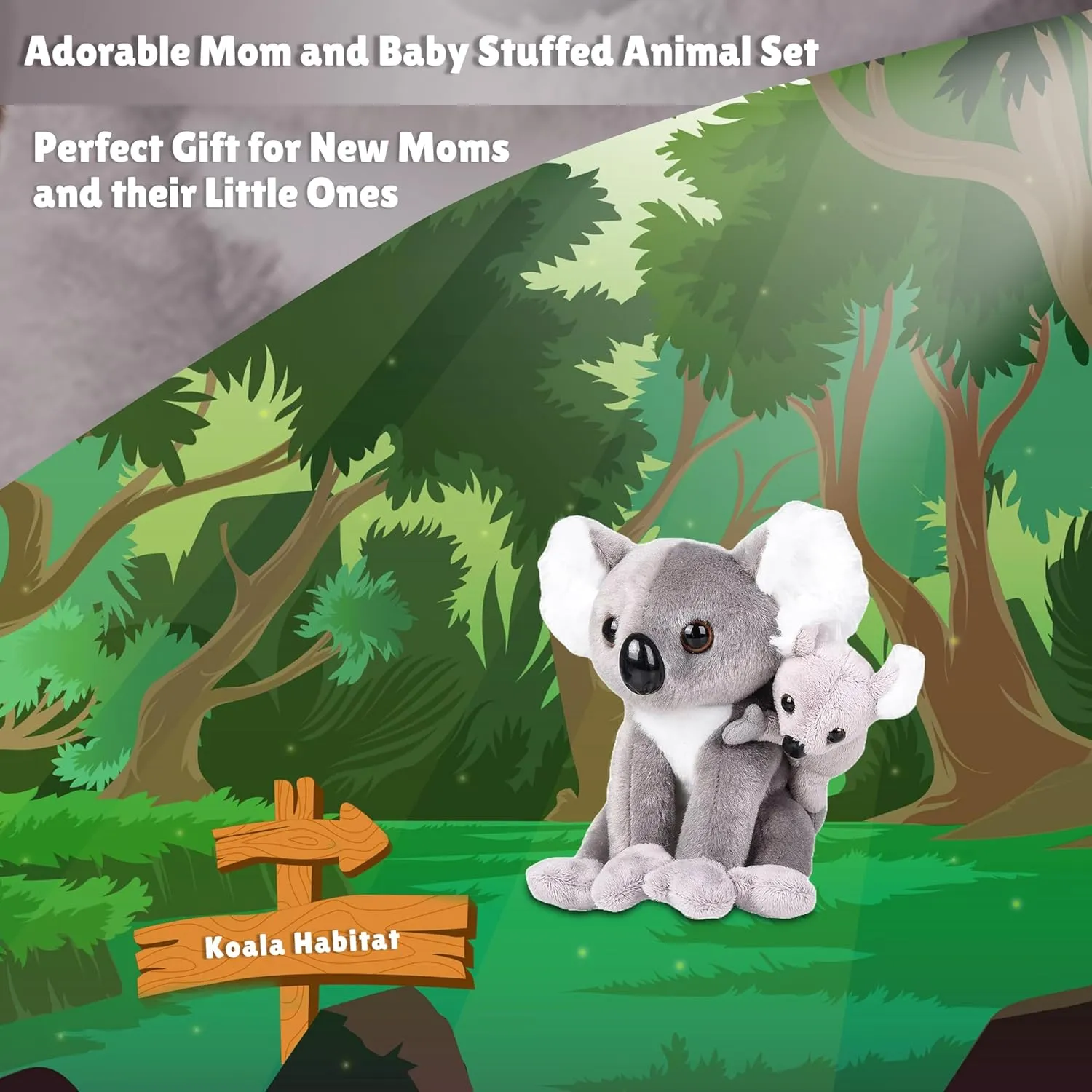 Forest & Twelfth Mom and Baby Mini Koala, Stuffed Animals for Boys and Girls, Jungle Baby Shower Decorations, Nursery Décor, Zoo Animals for Toddlers, Plush Toys, Soft Stuffed Koalas (Koala)