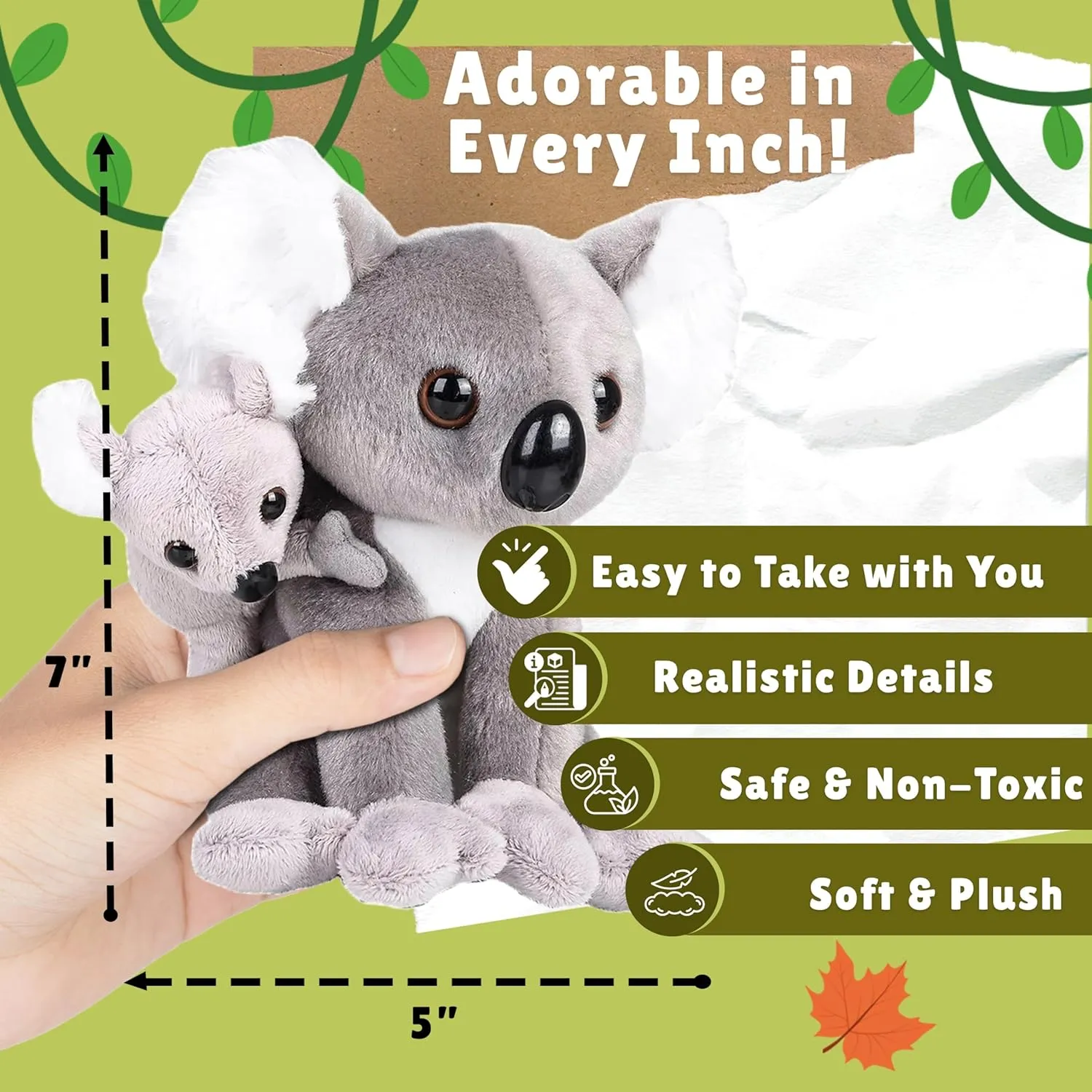 Forest & Twelfth Mom and Baby Mini Koala, Stuffed Animals for Boys and Girls, Jungle Baby Shower Decorations, Nursery Décor, Zoo Animals for Toddlers, Plush Toys, Soft Stuffed Koalas (Koala)