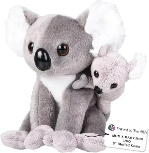 Forest & Twelfth Mom and Baby Mini Koala, Stuffed Animals for Boys and Girls, Jungle Baby Shower Decorations, Nursery Décor, Zoo Animals for Toddlers, Plush Toys, Soft Stuffed Koalas (Koala)