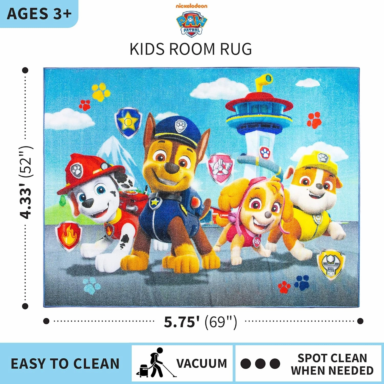 Franco Kids Room Non Slip Area Rug, 69 in x 52 in, Paw Patrol