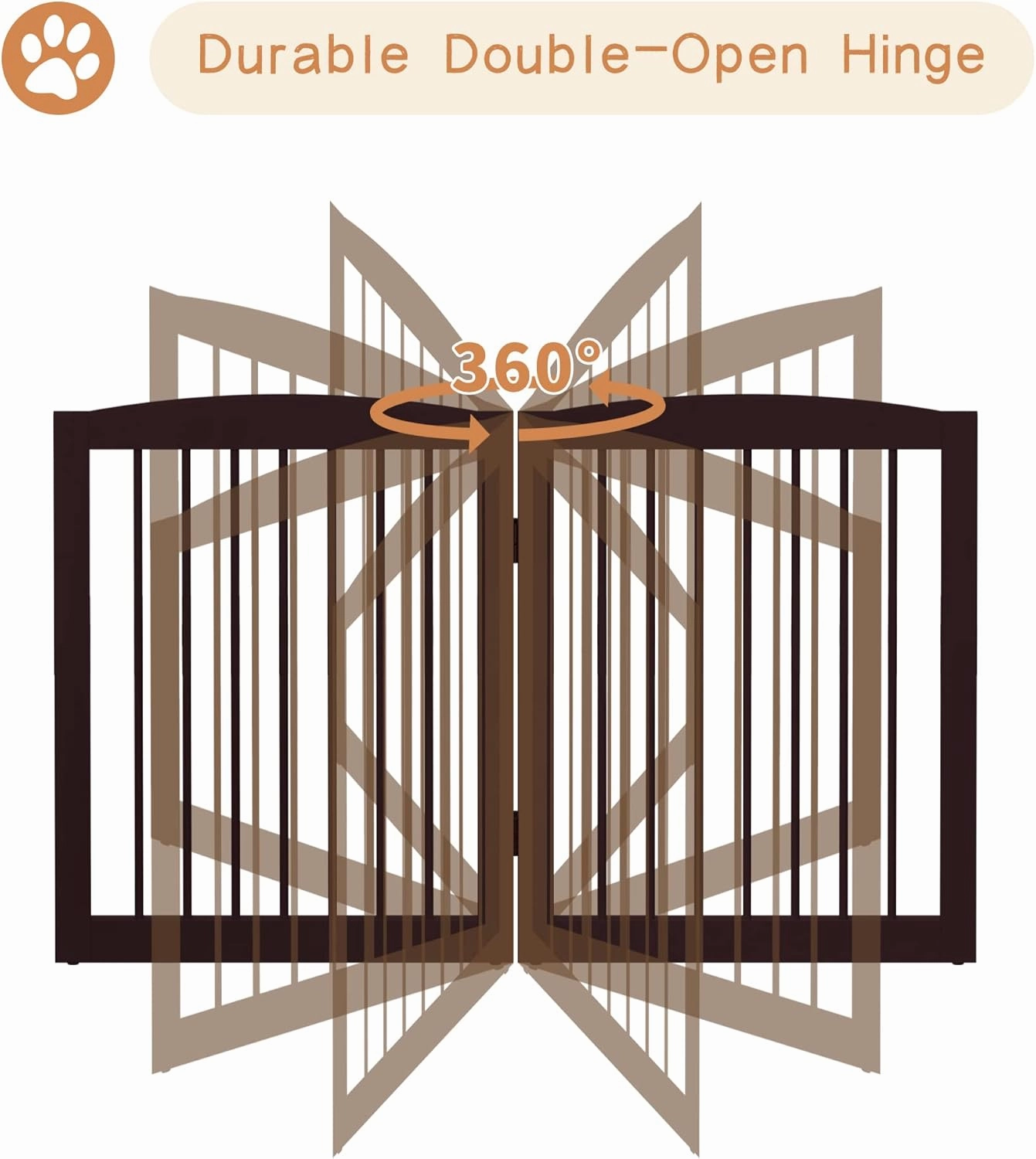 Freestanding Pet Gate for Dogs, Foldable Wooden Dog Gate for House, Indoor Dog Gate for Stair, Doorway, Gates for Dogs Indoor, 80 Inch Wide, 4 Panels 24",Brown
