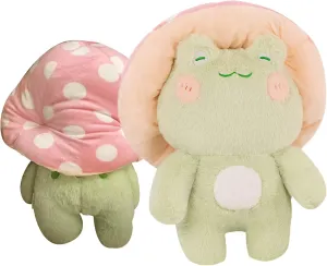 Frog Plush Toys, 17" Cute Frog with Red Mushroom Hat Stuffed Animals, Kawaii Plushies Gift for Kids Girls Adults Valentines Birthdays Gift（Light Green Pink hat, 17inch）