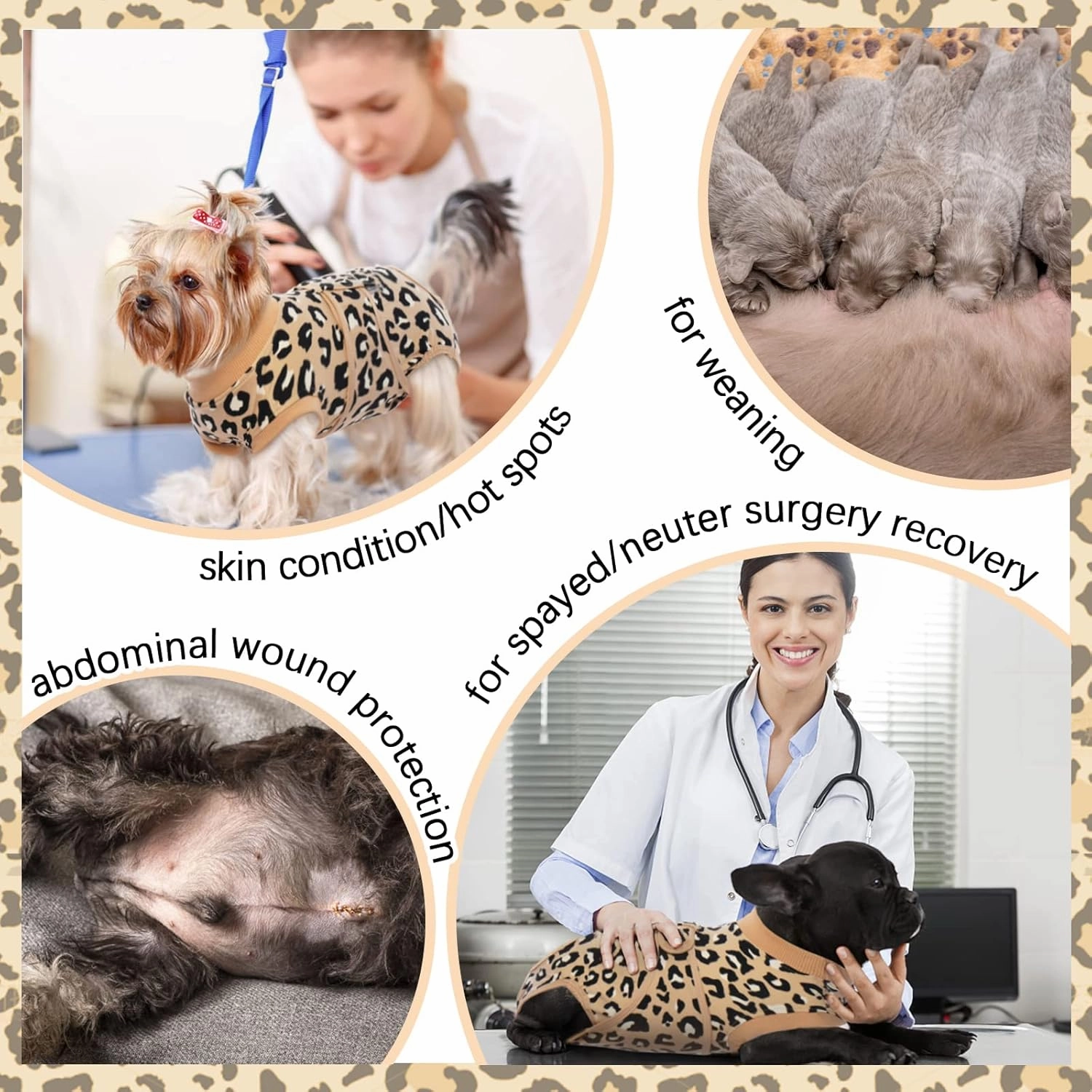 FUAMEY Recovery Suit for Dogs After Surgery,Soft Breathable Dog Bodysuit E-Collar & Cone Alternative Surgical Suit,Male Female Dog Neuter Spay Suits Anti Licking Wounds Onesie Brown Leopard M