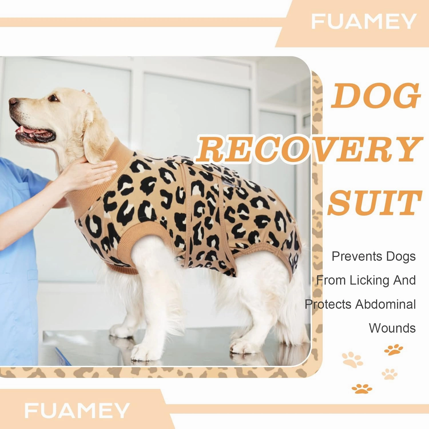 FUAMEY Recovery Suit for Dogs After Surgery,Soft Breathable Dog Bodysuit E-Collar & Cone Alternative Surgical Suit,Male Female Dog Neuter Spay Suits Anti Licking Wounds Onesie Brown Leopard M