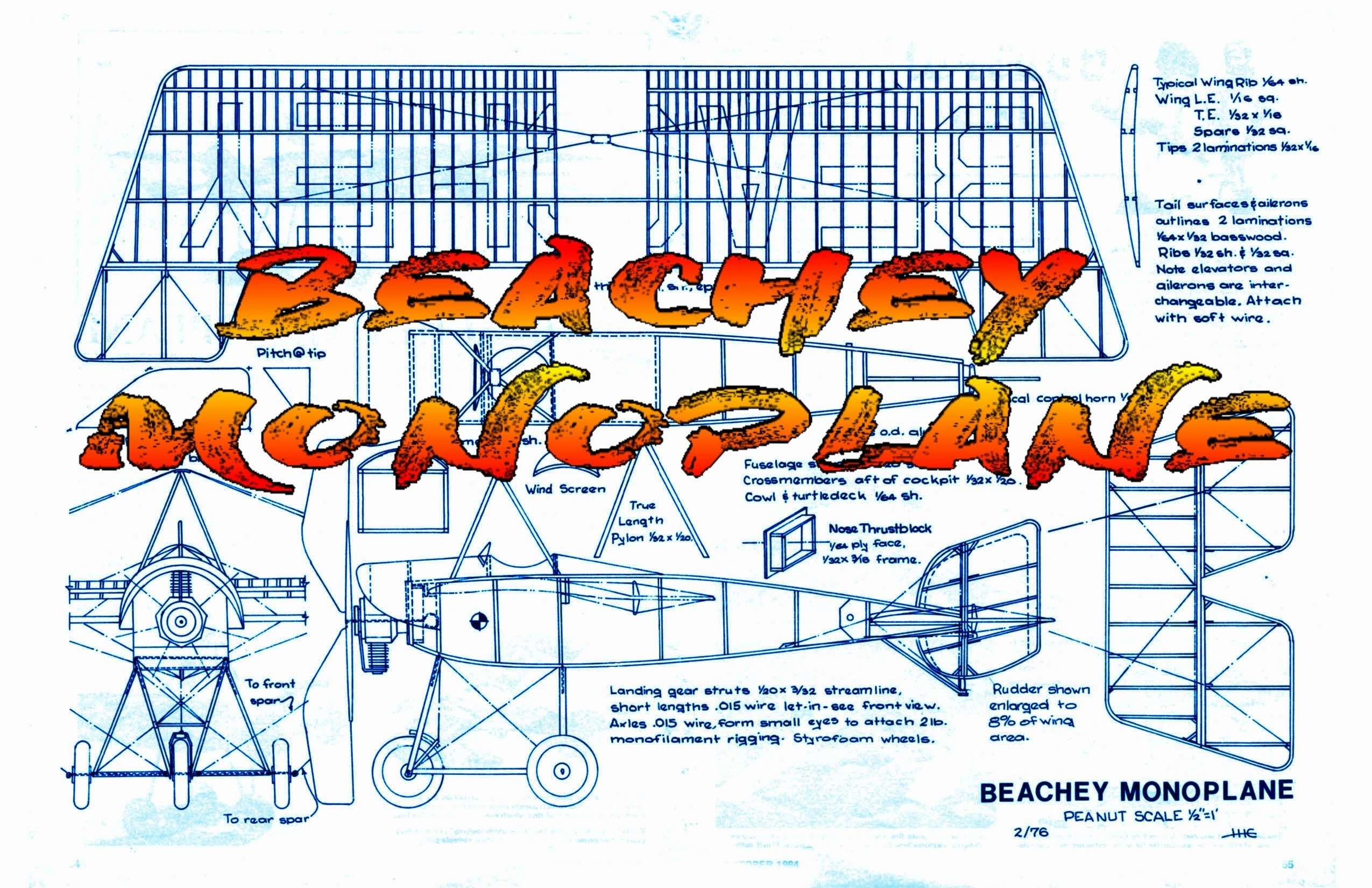 Full Size Printed Peanut Scale Plans BEACHEY MONOPLANE is relatively simple and ligh
