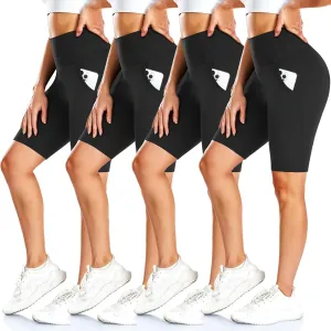FULLSOFT 4 Pack Biker Shorts for Women with Pockets – 8" High Waisted Tummy Control Workout Yoga Running Shorts