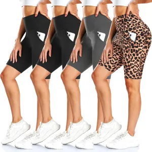 FULLSOFT 4 Pack Biker Shorts for Women with Pockets – 8" High Waisted Tummy Control Workout Yoga Running Shorts