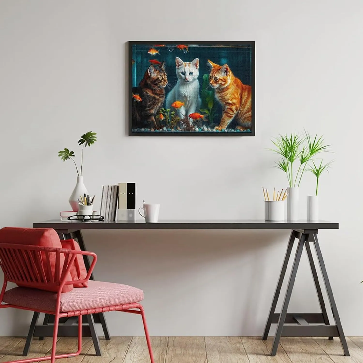 Funny Cat and Fish 500 Piece Puzzle Jigsaw Puzzle for Adults and Kids Greaty Family Game Night Activity - Unique Precision Fit Pieces