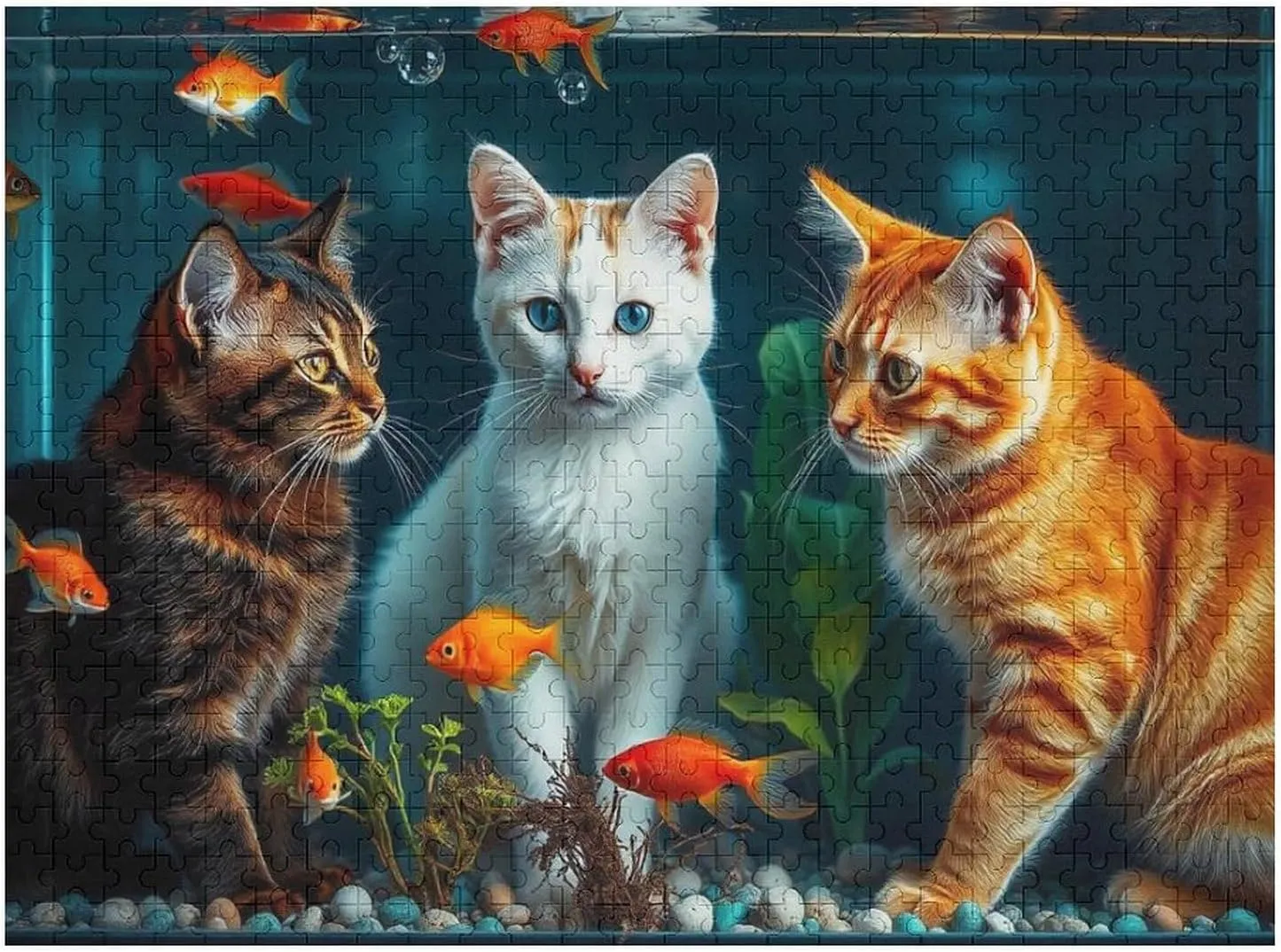 Funny Cat and Fish 500 Piece Puzzle Jigsaw Puzzle for Adults and Kids Greaty Family Game Night Activity - Unique Precision Fit Pieces