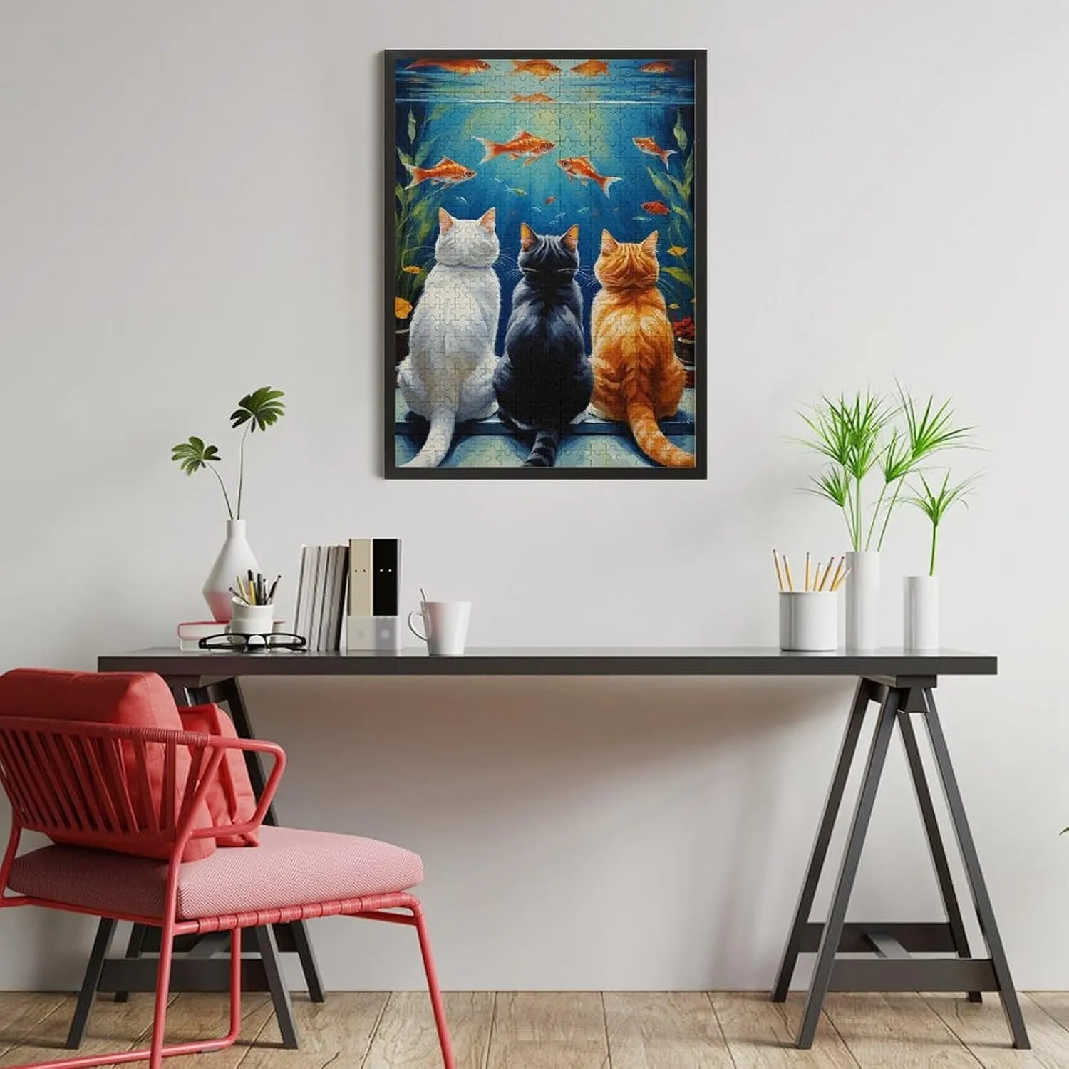 Funny Cat and Fish Impossible Hard Difficult Puzzle 500 Piece Challenging Puzzles Simple Fashion Jigsaw Puzzles for Adults Kids for Game Home Decor