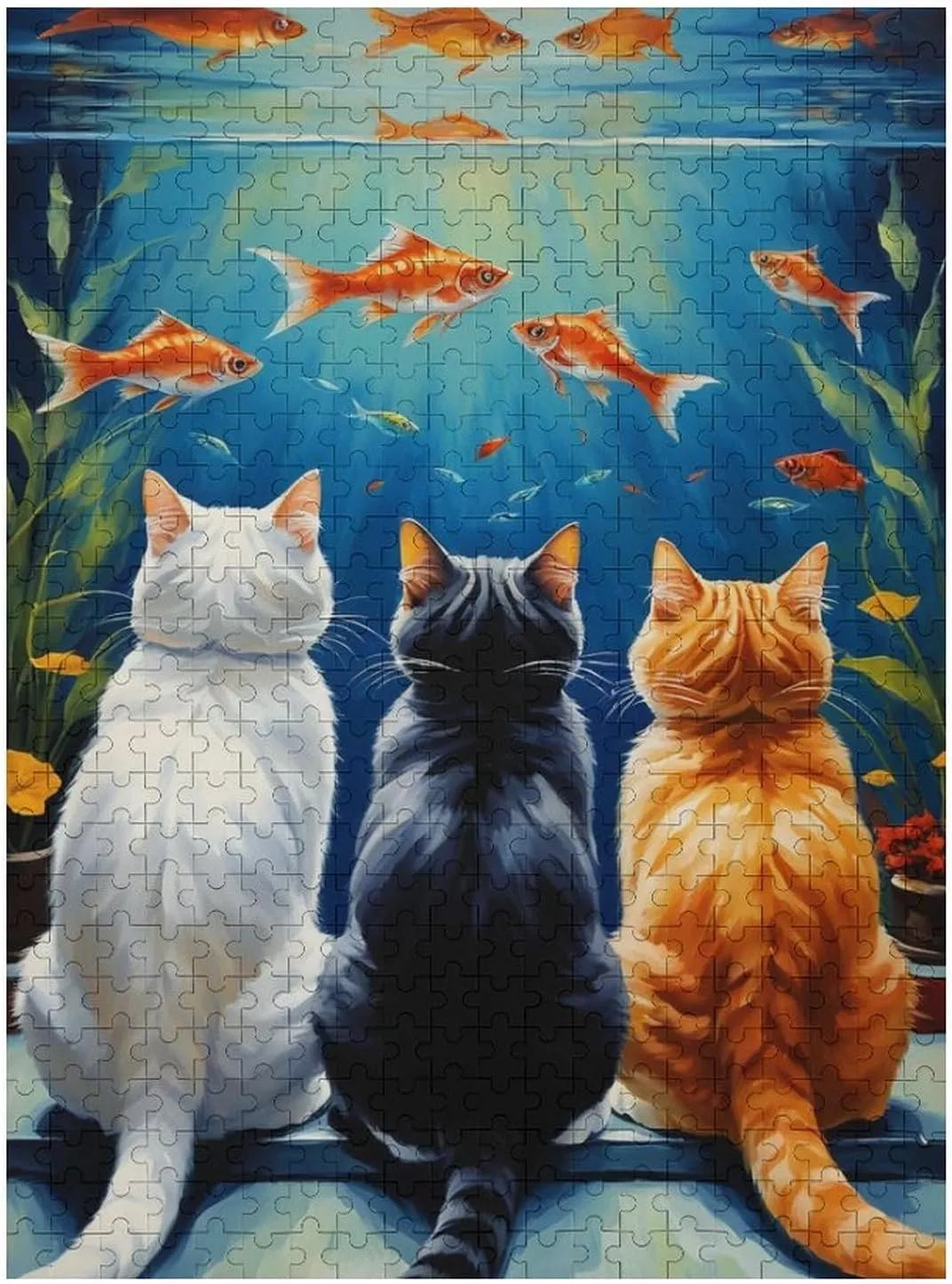 Funny Cat and Fish Impossible Hard Difficult Puzzle 500 Piece Challenging Puzzles Simple Fashion Jigsaw Puzzles for Adults Kids for Game Home Decor