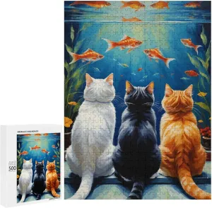 Funny Cat and Fish Impossible Hard Difficult Puzzle 500 Piece Challenging Puzzles Simple Fashion Jigsaw Puzzles for Adults Kids for Game Home Decor