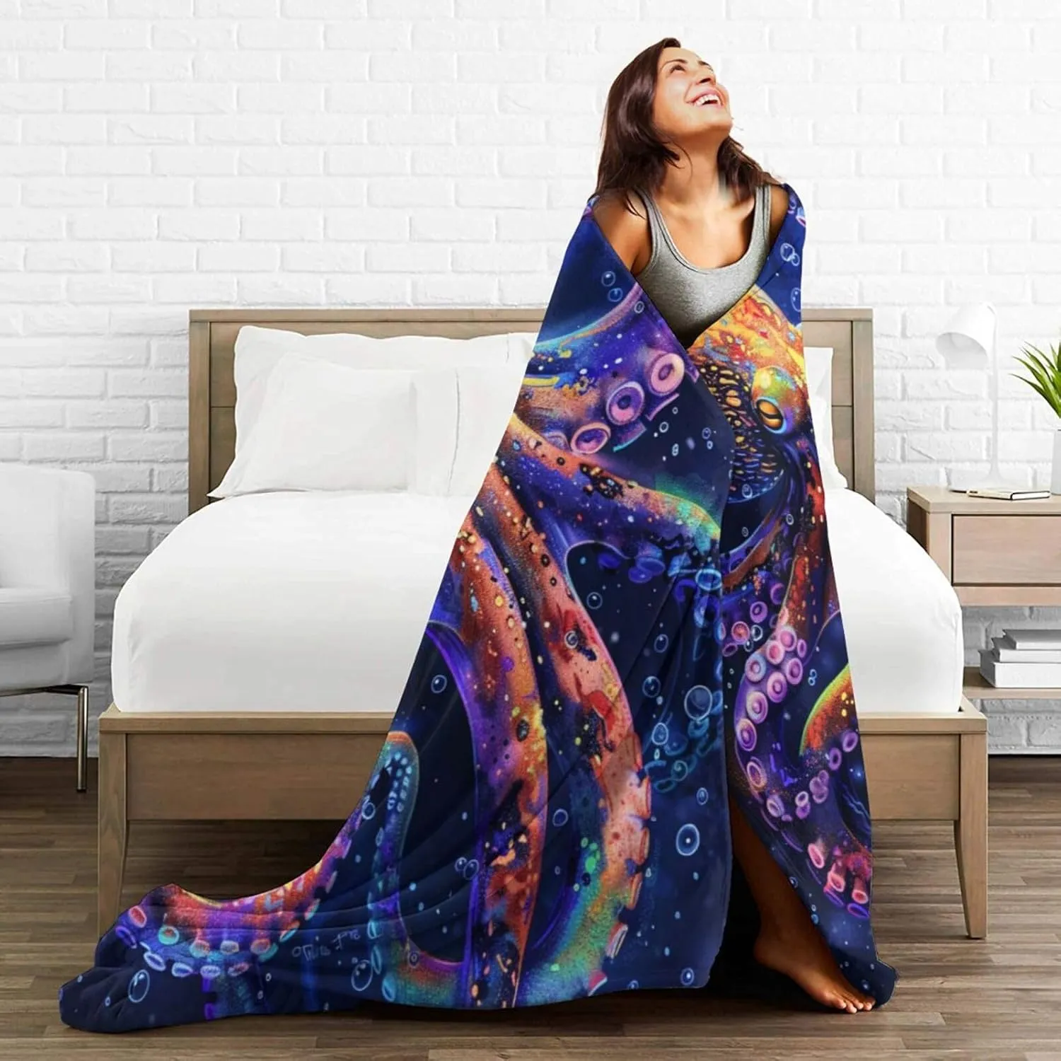 Funny Octopus Blanket for Woman Purple Octopus Throw Blanket Octopus Decor Stuff Merch Cozy Fuzzy Warm Soft Plush Flannel Fleece Lightweight Bedding Ocean Animals Gifts for Girls Kids Boy 50"X40"