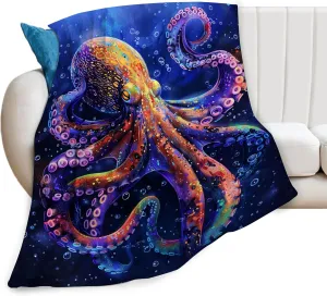 Funny Octopus Blanket for Woman Purple Octopus Throw Blanket Octopus Decor Stuff Merch Cozy Fuzzy Warm Soft Plush Flannel Fleece Lightweight Bedding Ocean Animals Gifts for Girls Kids Boy 50"X40"