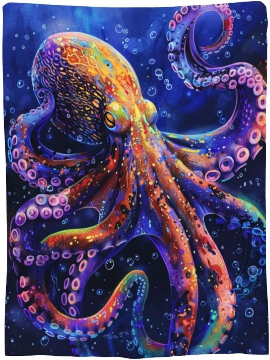Funny Octopus Blanket for Woman Purple Octopus Throw Blanket Octopus Decor Stuff Merch Cozy Fuzzy Warm Soft Plush Flannel Fleece Lightweight Bedding Ocean Animals Gifts for Girls Kids Boy 50"X40"